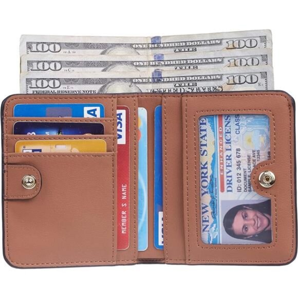 Slim Bifold Credit Card Holder, Brown - Picture 3 of 6